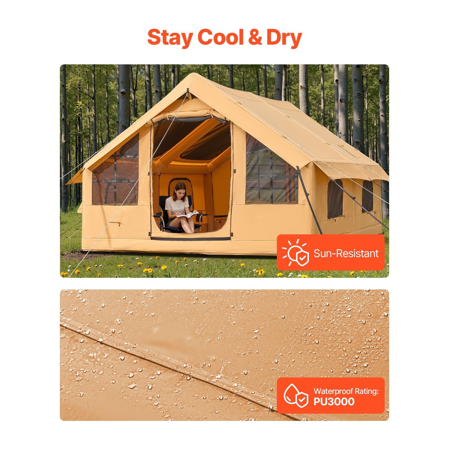 Inflatable Tent for Family Camping Tent 5-8 Person Window Glamping W/ Hand Pump