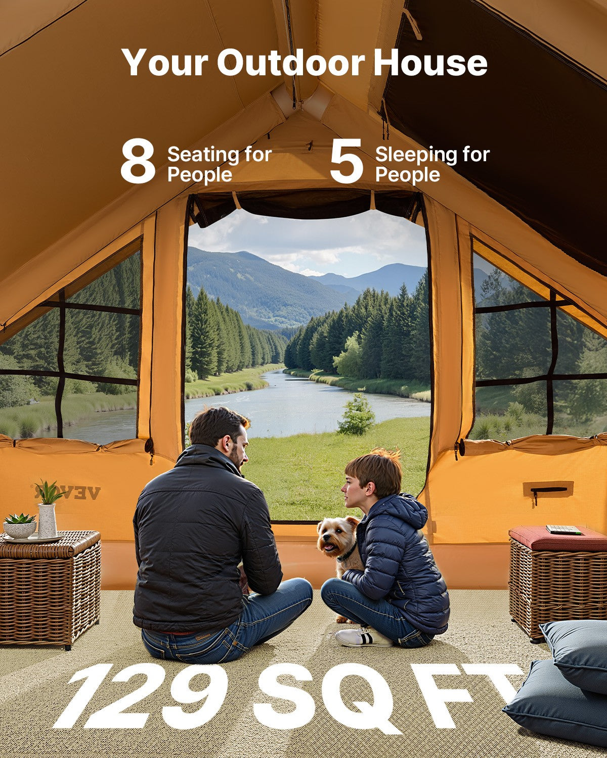 VEVOR Inflatable Tent for Family Camping Tent 5-8 Person Glamping with Hand Pump