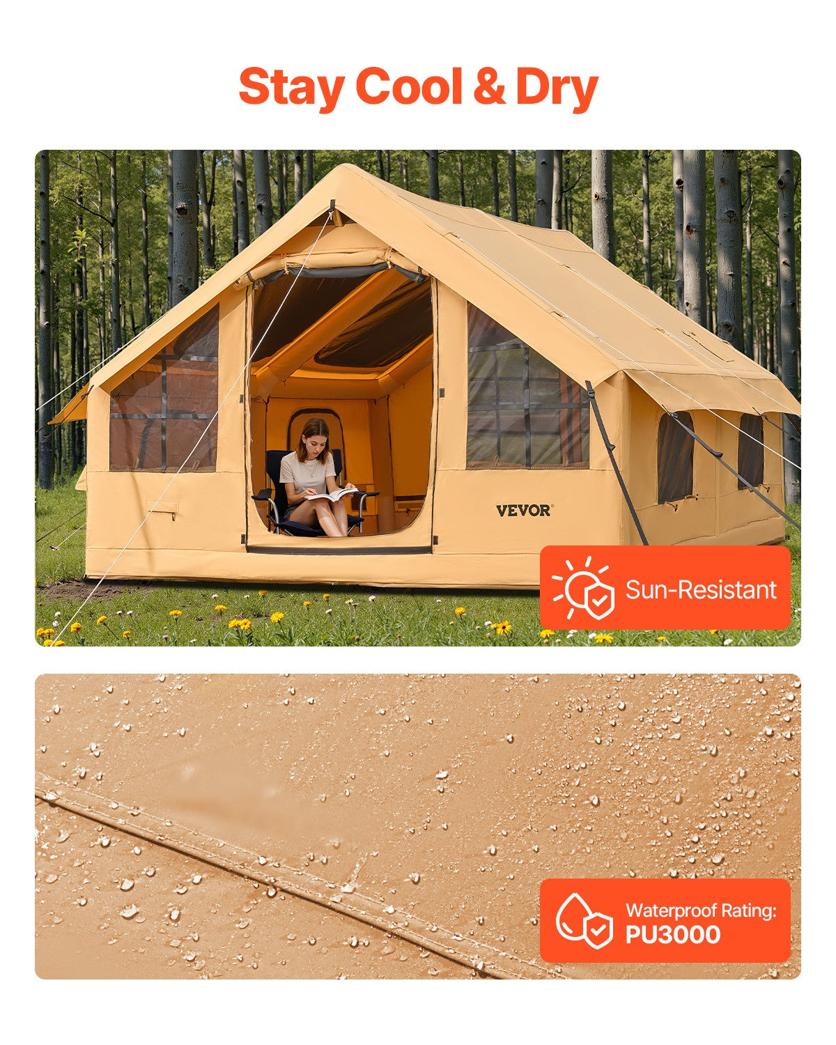 VEVOR Inflatable Tent for Family Camping Tent 5-8 Person Glamping with Hand Pump