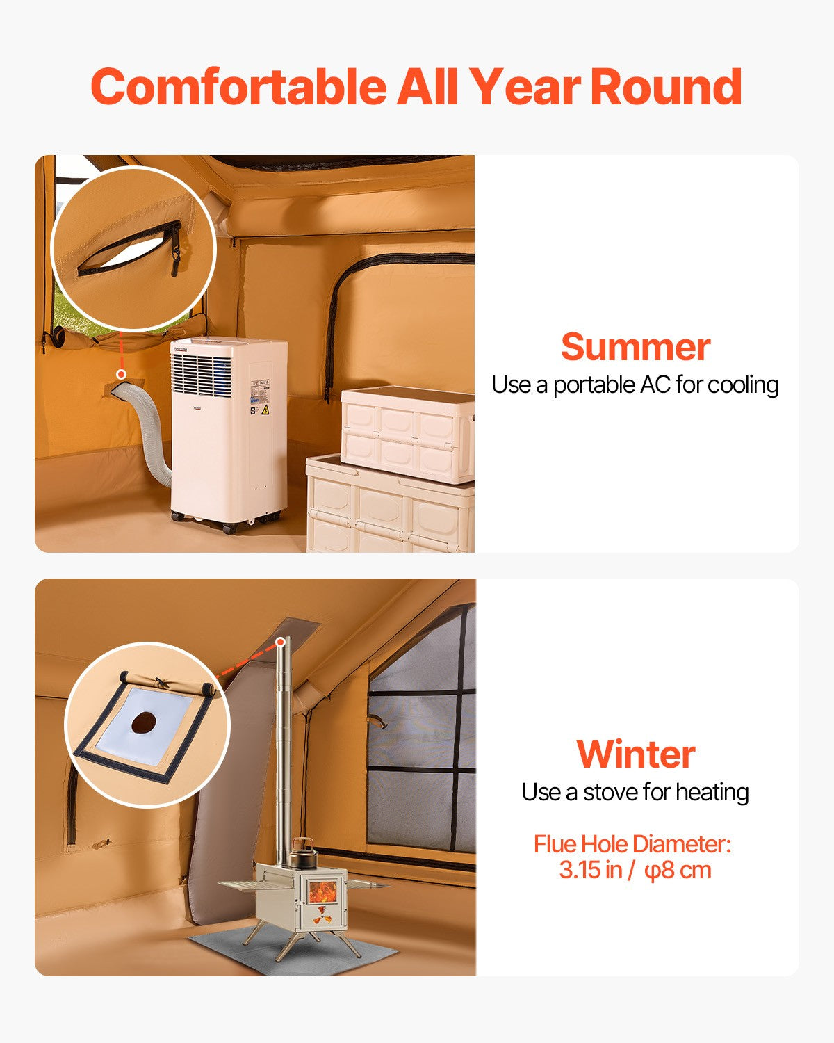 VEVOR Inflatable Tent for Family Camping Tent 5-8 Person Glamping with Hand Pump