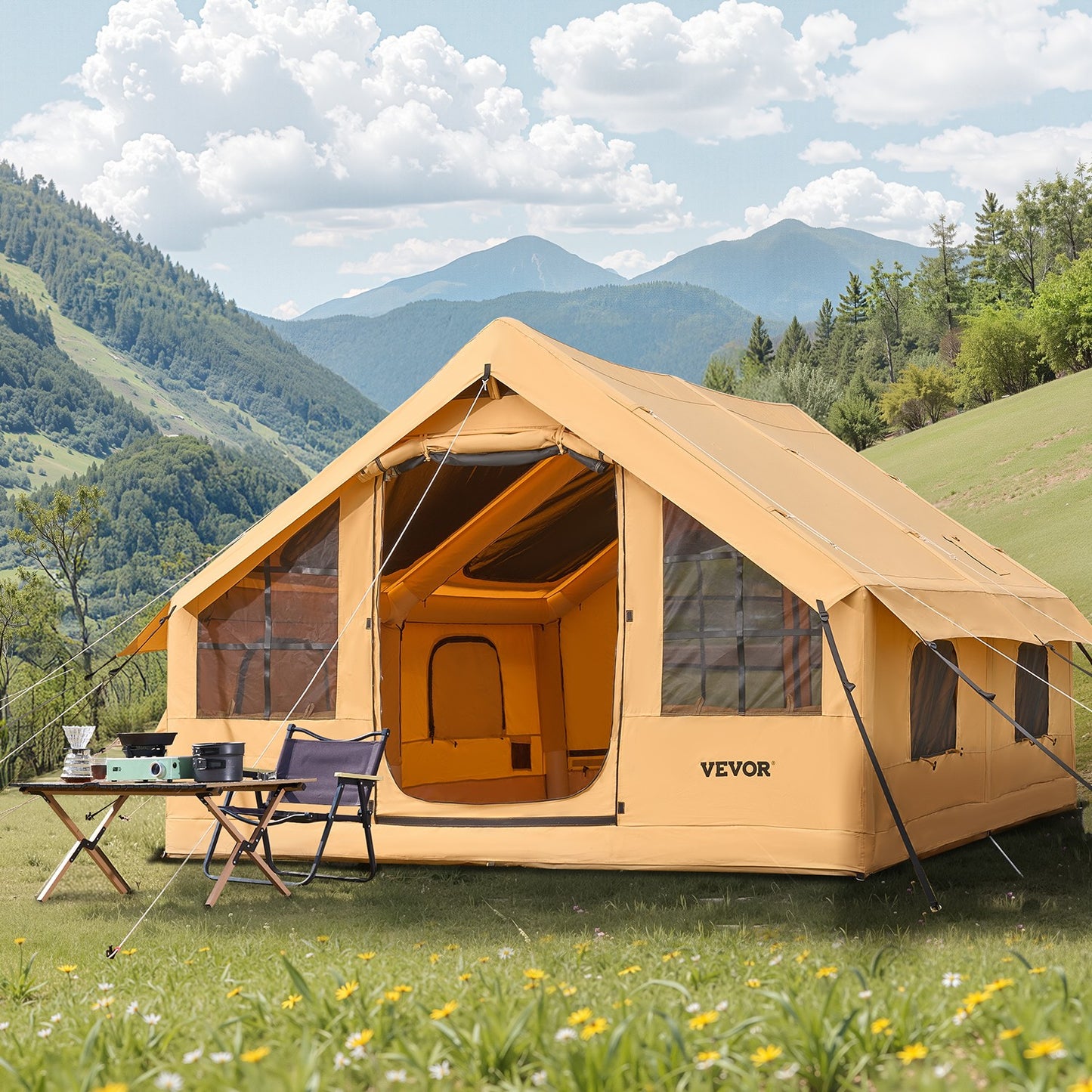 VEVOR Inflatable Tent for Family Camping Tent 5-8 Person Glamping with Hand Pump