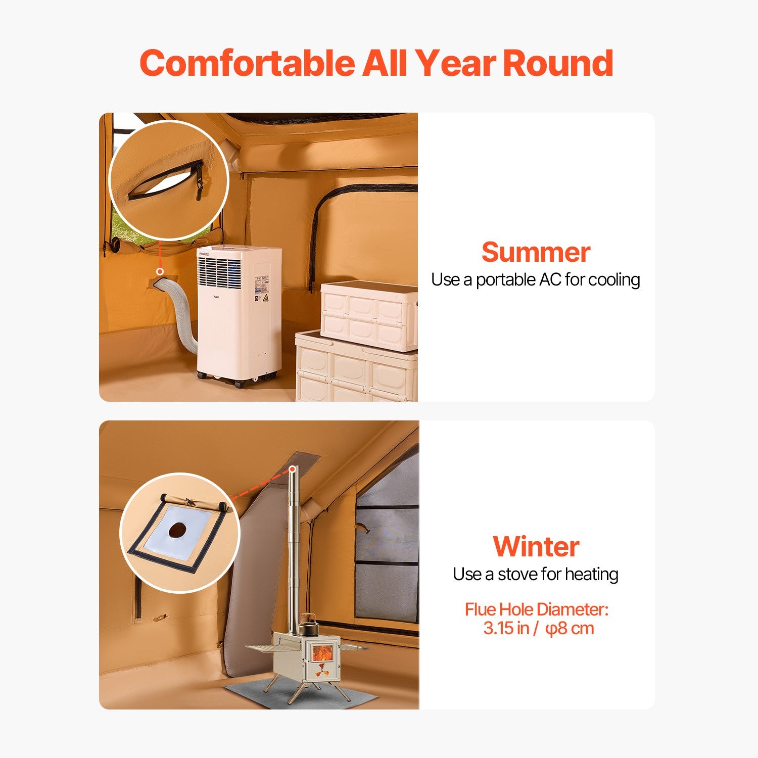 Inflatable Tent for Family Camping Tent 5-8 Person Window Glamping W/ Hand Pump