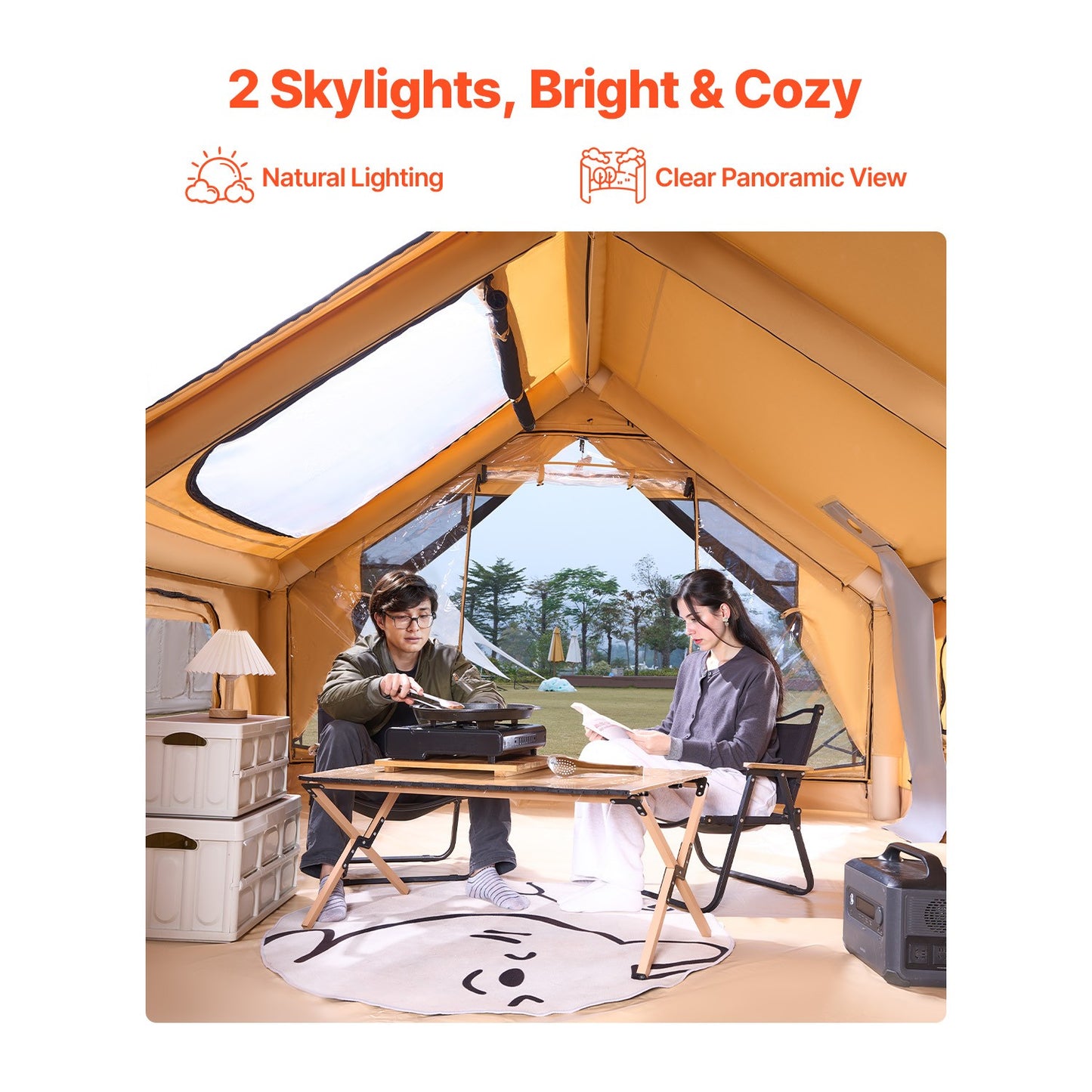 Inflatable Tent for Family Camping Tent 5-8 Person Window Glamping W/ Hand Pump